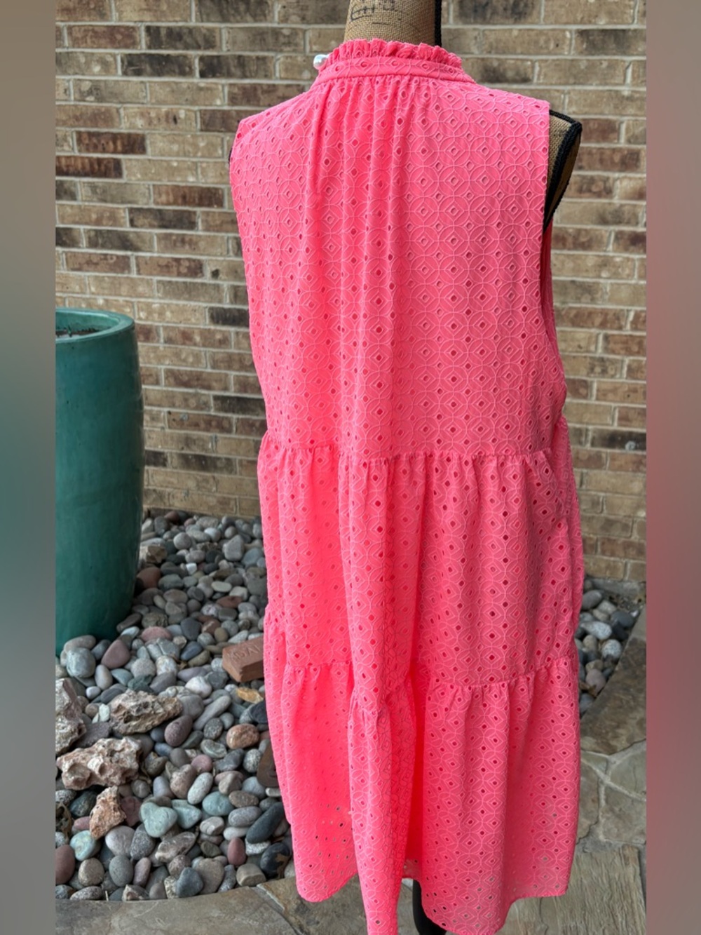 Lilly Pulitzer Novella Dress in Coral Neon Pink Mini Medallion Eyelet Lined XL - Picture 9 of 13
